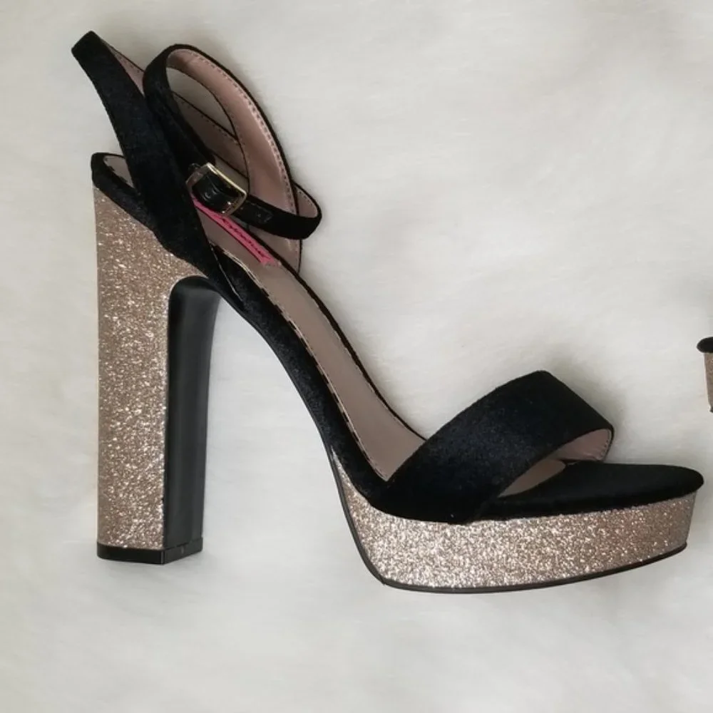 Betsey Johnson Suede Platform Colorblock Gold 10